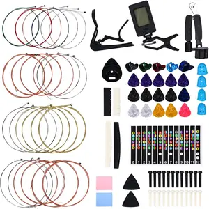 85 count Guitar Accessories Kit, Include Acoustic Strings,Tuner,Capo,String Winder&,Picks,Bridge Pins,Nuts & Saddles,Finger Protector,Finger Picks,Fretboard Stickers for Guitar Players