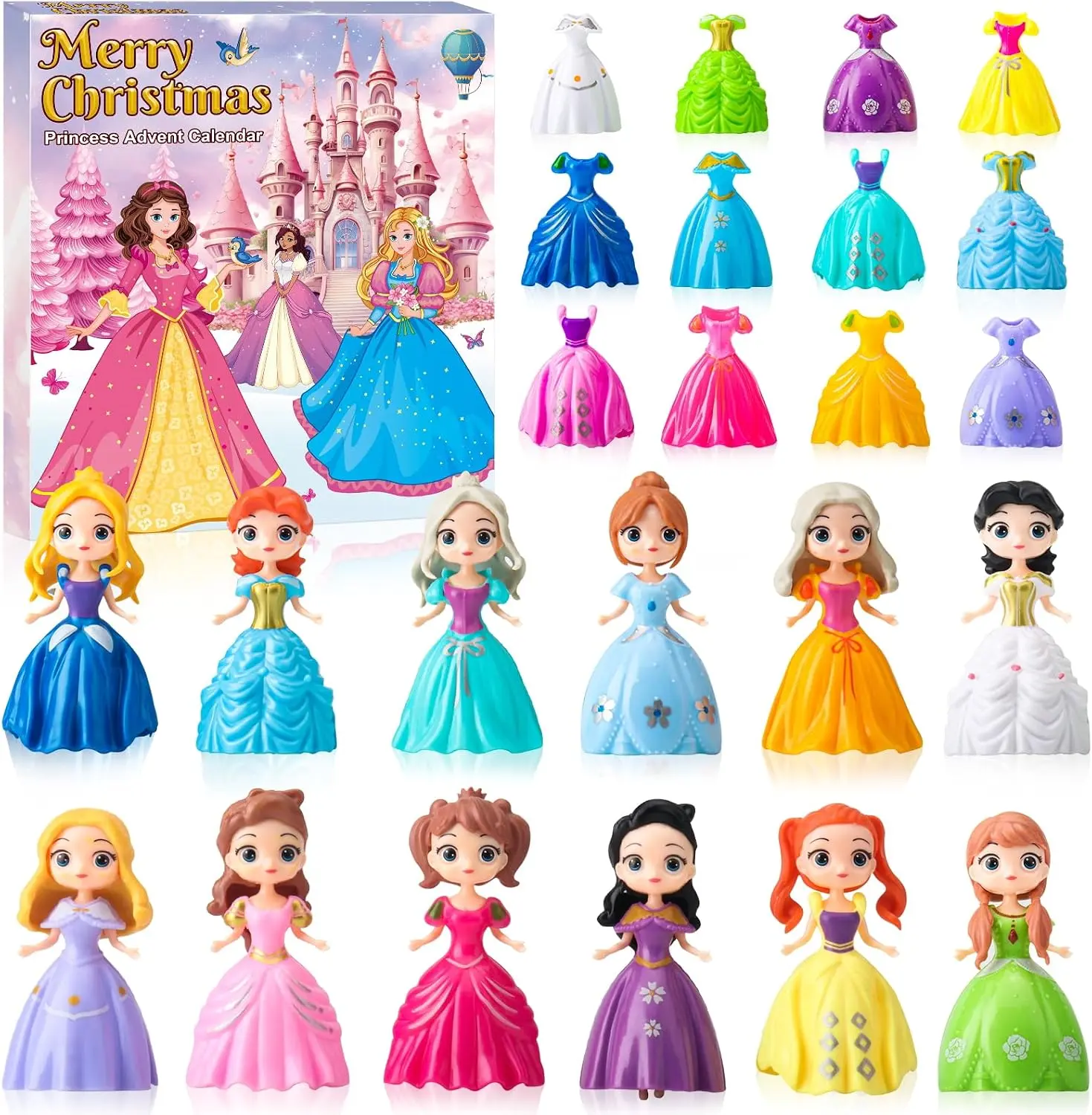 Halloween Fall Gift Princess Advent Calendar 2026 for Girls - 24 Days of Surprises Countdown | 12 Collectible Dolls + 12 Mix-and-Match Outfits | Safe, Durable ABS Dress-Up Set | Christmas Holiday Gift for Ages 3-8