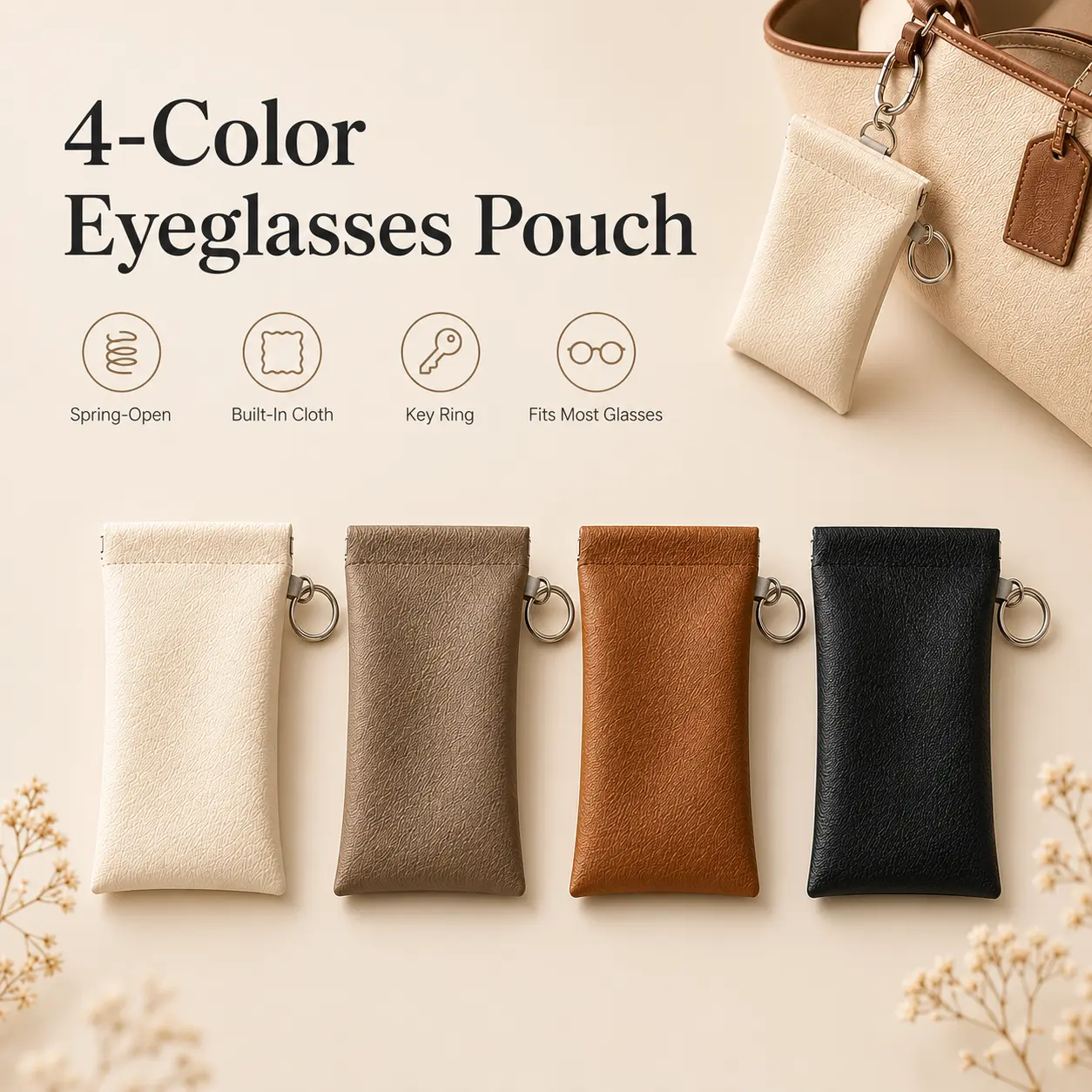 2 PCS Soft PU Leather Sunglasses Pouch Elastic Opening Eyeglasses Bag, Portable Anti-Scratch Glasses Storage Case With Built-in Cleaning Cloth And Keychain, Minimalist Lightweight Protective Sleeve For Daily Travel Outdoor Women Men Accessories - MM2
