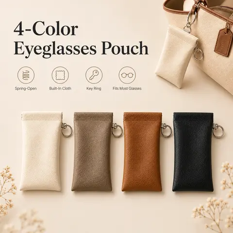 Unisex Minimalist Soft PU Leather Sunglasses Pouches (2-Pack) - Elastic Top Eyeglass Bag with Built-in Cleaning Cloth, Keychain, Portable Anti-Scratch Storage Case, Fashion Accessories for Women, Travel Use - MM2