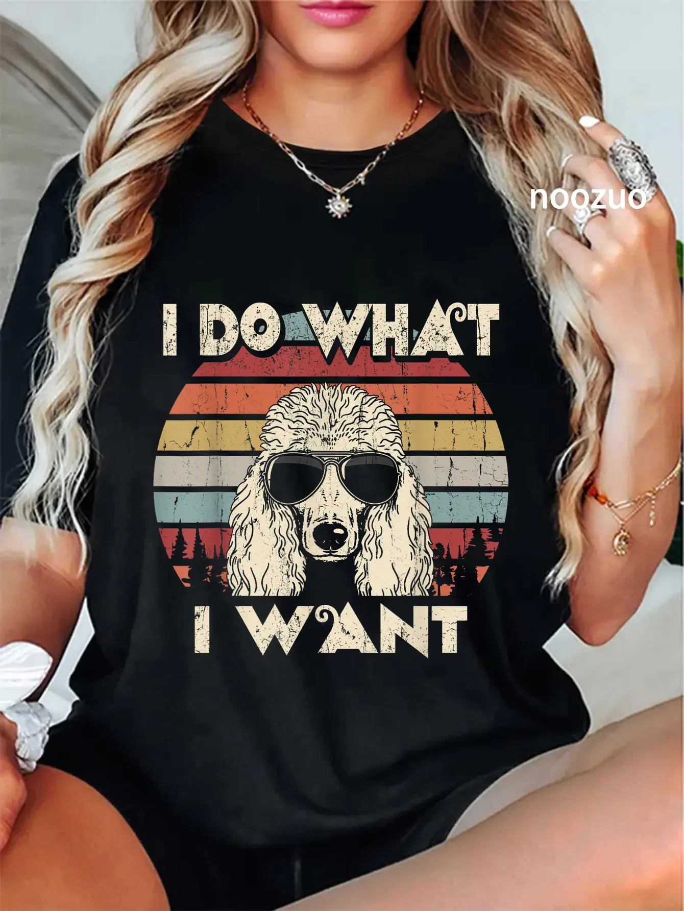 Women's 100% Cotton Short-Sleeve Casual Everyday Graphic T-Shirt, Funny "I Do What I Want" Standard Poodle Vintage Retro Tops, Shortsleeve, Funny Vibes, Tshirt, Lady