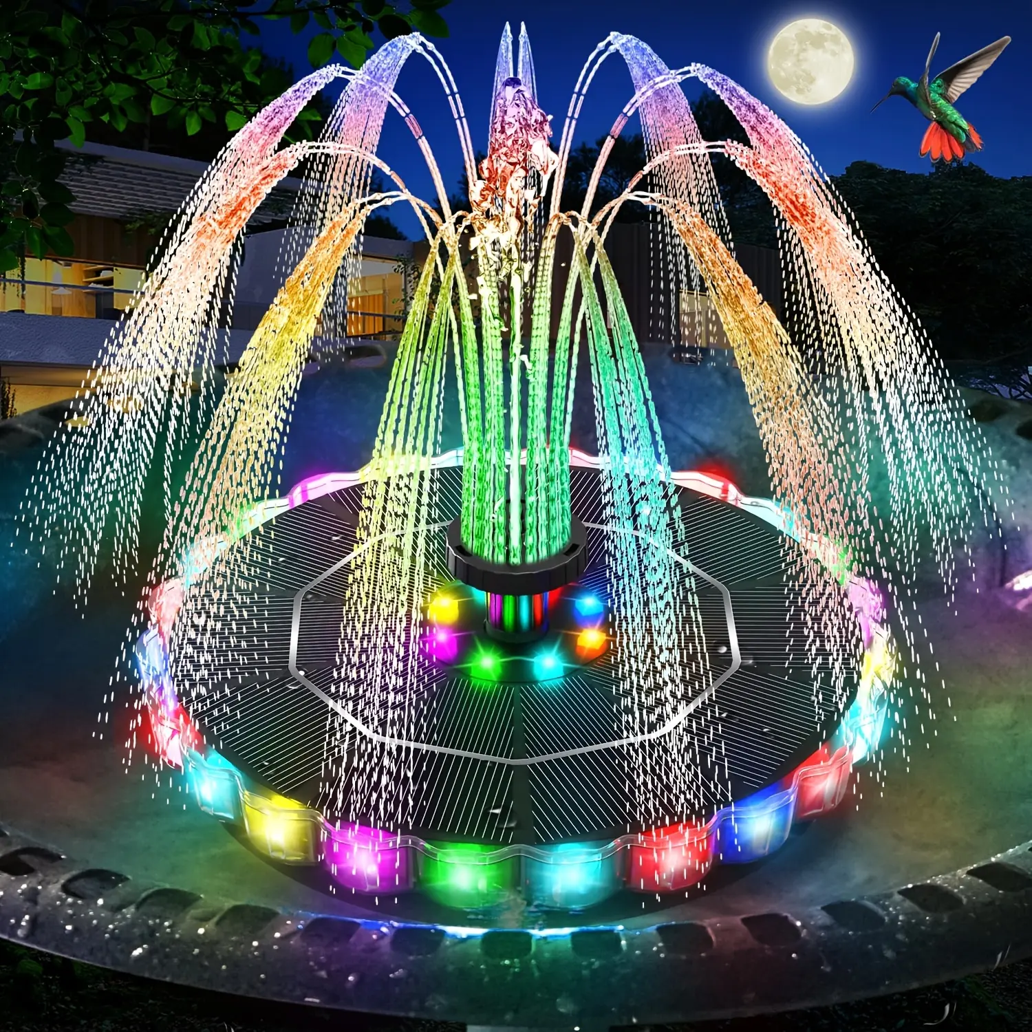Floating LED Pool Fountain with Lights, Rechargeable Pool Water Fountain Pump, 4FT Spray Swimming Pool Waterfall Sprinkler for Above Ground & Inground Pools Backyard Decor