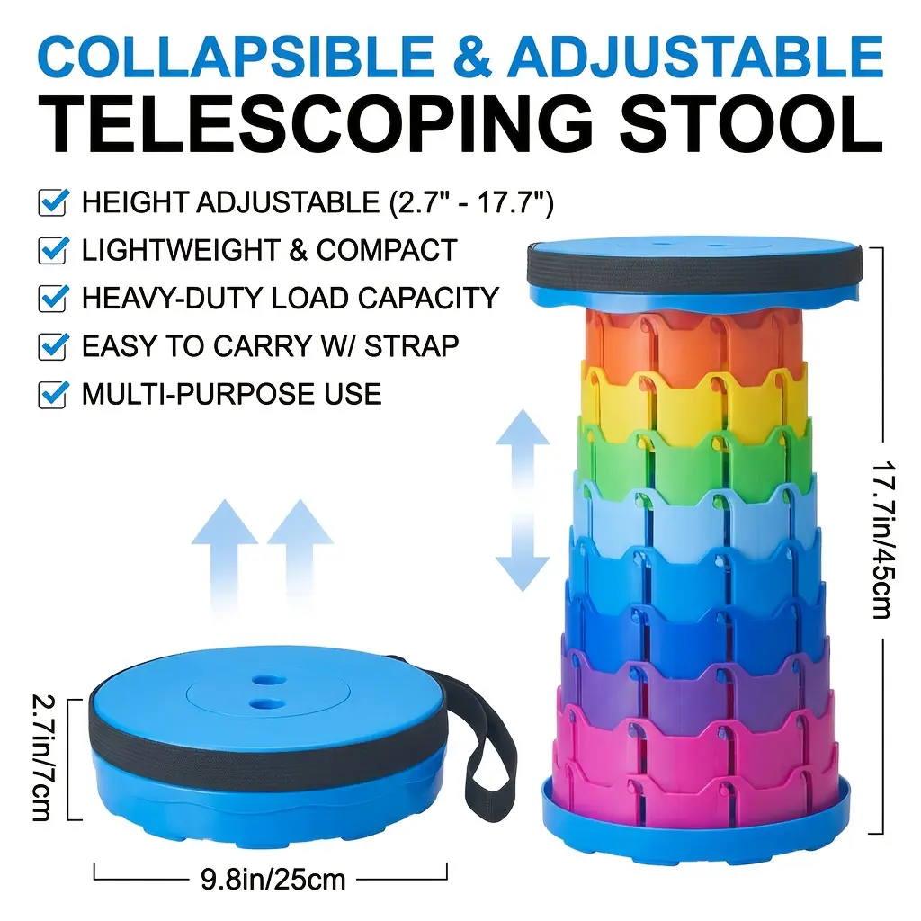 2pcs Collapsible Stool Portable Lightweight Retractable Folding Stools Seat Fishing Outdoors Indoors Kitchen Max Load 400lbs, Folding Shoe Changing Stool, Suitable For Hiking Camping, Courtyard BBQ, Rainbow Stool Easter Gift, Local Warehouse