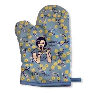 Swearing Helps Oven Mitt Funny Cooking Curse Words Graphic Kitchen Accessories Funny Graphic Kitchenware Bakeware Funny Food  Novelty Cookware Blue