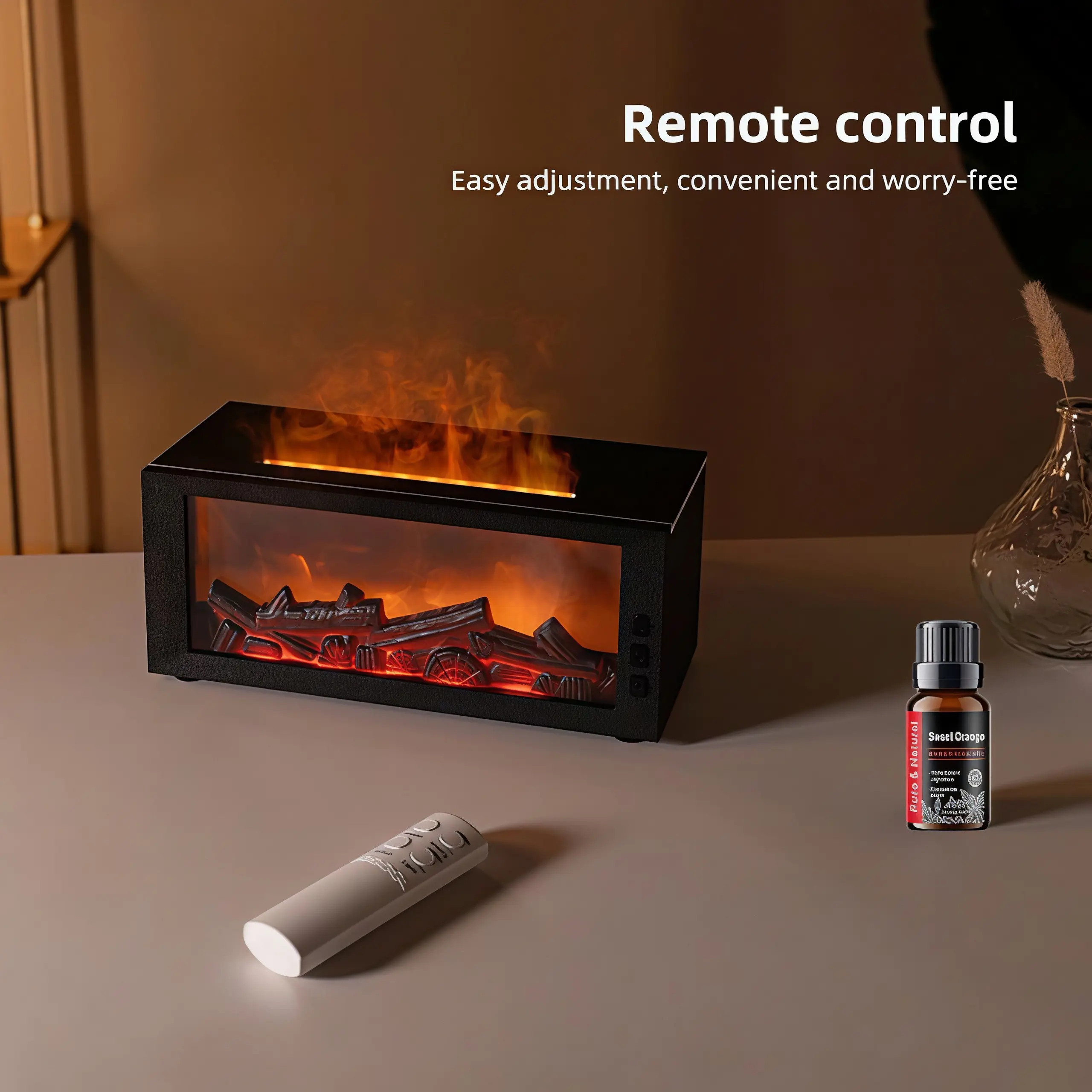 300ml Remote-Controlled Flames Humidifier - Scented Essential Oil Diffuser, Color Changing 7-Color LED Flame Effect, Timer Remote Control, 300ml Waterless Auto-Off, Cool Mist Air Purifier for Home Festive Decorations, Gift Idea