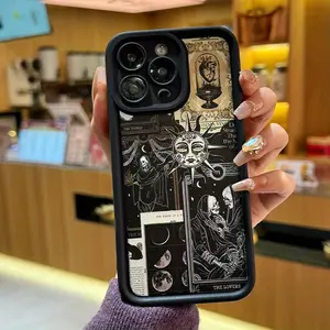 1 New Fashionable Sun Skull Patchwork Pattern Black and White Phone Case, Shockproof Protective Cover with Full Camera Protection, Suitable for iPhone 16 PM 11 12 PM 13 Pro 14 15 Plus 15 Pro Max Gift