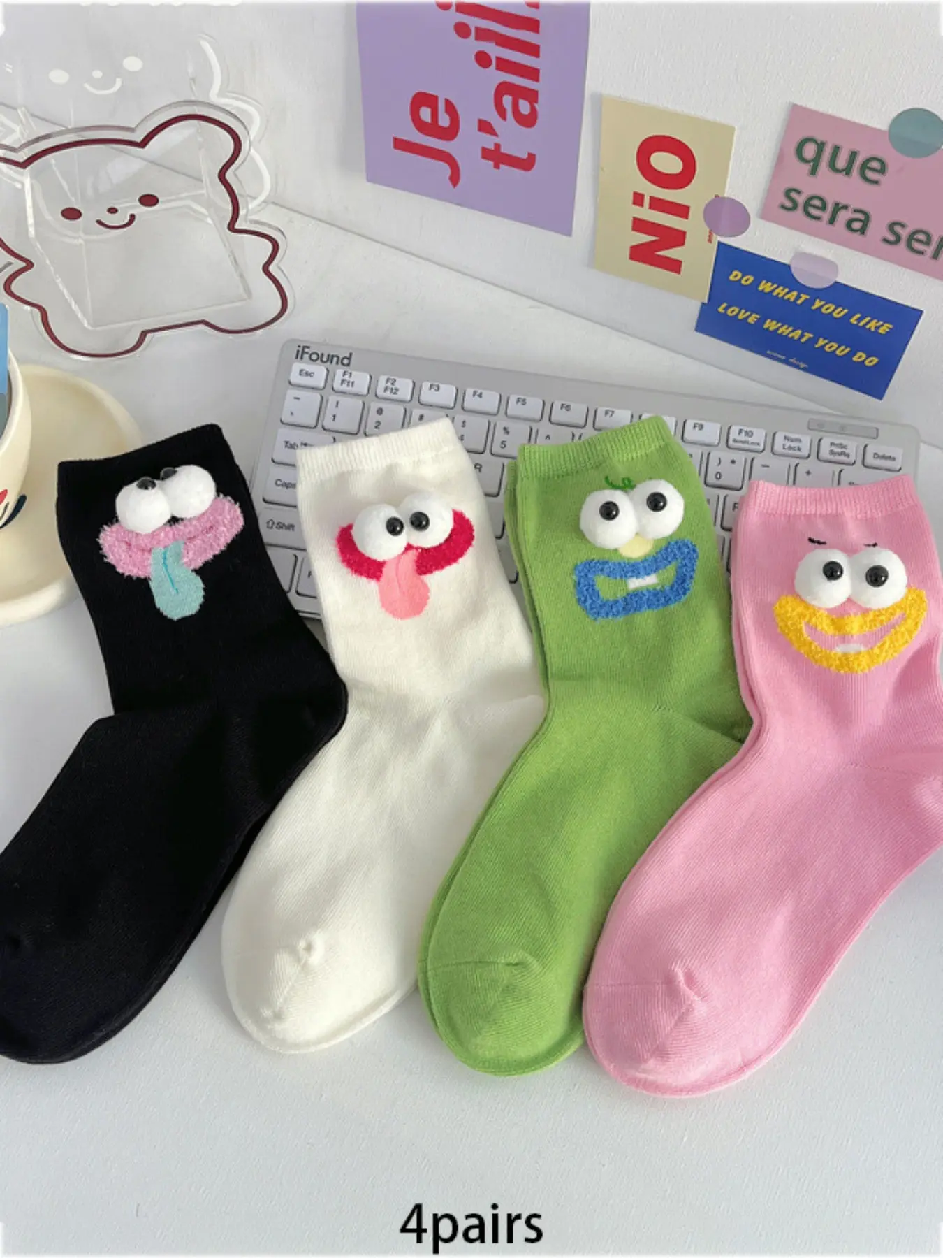 4pairs Creative Funny Expressions Eye Socks Comfortable and Comfortable Casual Socks Suitable for Couples' Daily Attendance and Home Wear