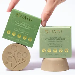 Revitalizing Shampoo & Conditioner Bars by Natu Botanicals | Rosemary & Tea Tree | Clarify, Hydrate, Strengthen | Vegan, Sulfate-Free, Zero Waste | Up to 60 Washes