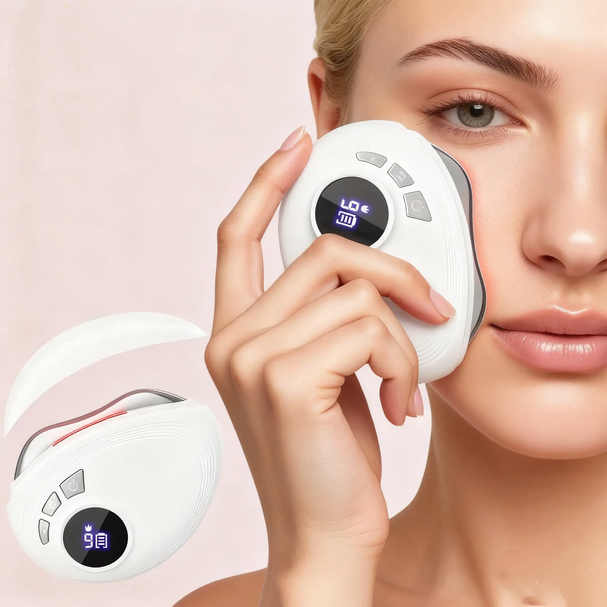 Electric scraping massage device, an anti-aging, wrinkle reducing and swelling reducing scraping tool, 9-level hot compress+vibration function, facial and neck skin lifting