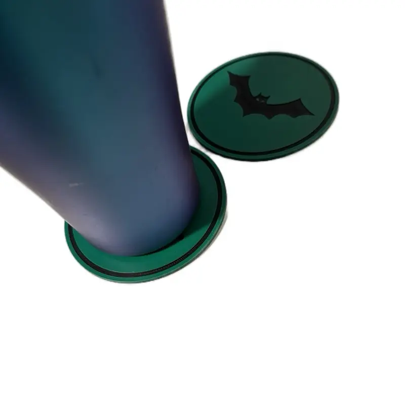 Halloween Coasters Pack of 2 Witch Bat Design Green Coasters for Halloween Decorations
