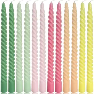 10 Inch Dopamine-Color Spiral Taper Candles for  Decoration, 12 Pack Cream Twisted Candlesticks for Dinner Party Wedding Holiday