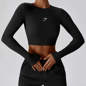 Gymshark Women's Long Sleeve Sport T Shirt Short Length Yoga Top for Running Training Workout Activewear
