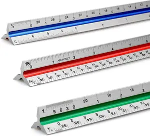 12" Architectural Scale Ruler Aluminum Architect Scale Triangular Scale Ruler for Architects, Draftsman, Students and Engineers, Color-Coded (1 Pack) Hutou