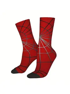 Unisex Red Spider Web Socks, Superhero Costume Style Print, Halloween Cosplay Gift