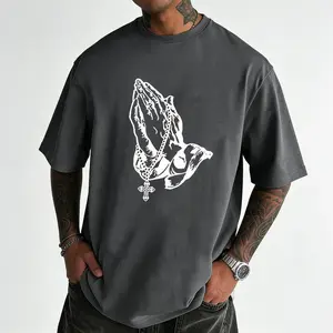 Prayer fold handprint summer t-shirt casual crew neck print top fitness workout outdoor sports short sleeves halloween tops Streetwear Oversized