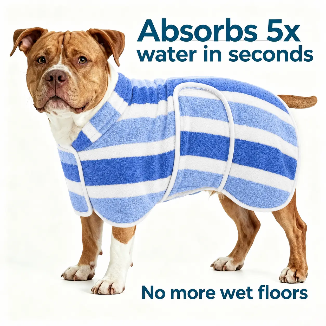 Quick-Drying Dog Bathrobe, 1-Piece Striped Clean Pet Bathrobe with Adjustable Belly Band, Super-Absorbent Soft Fabric, Machine Washable