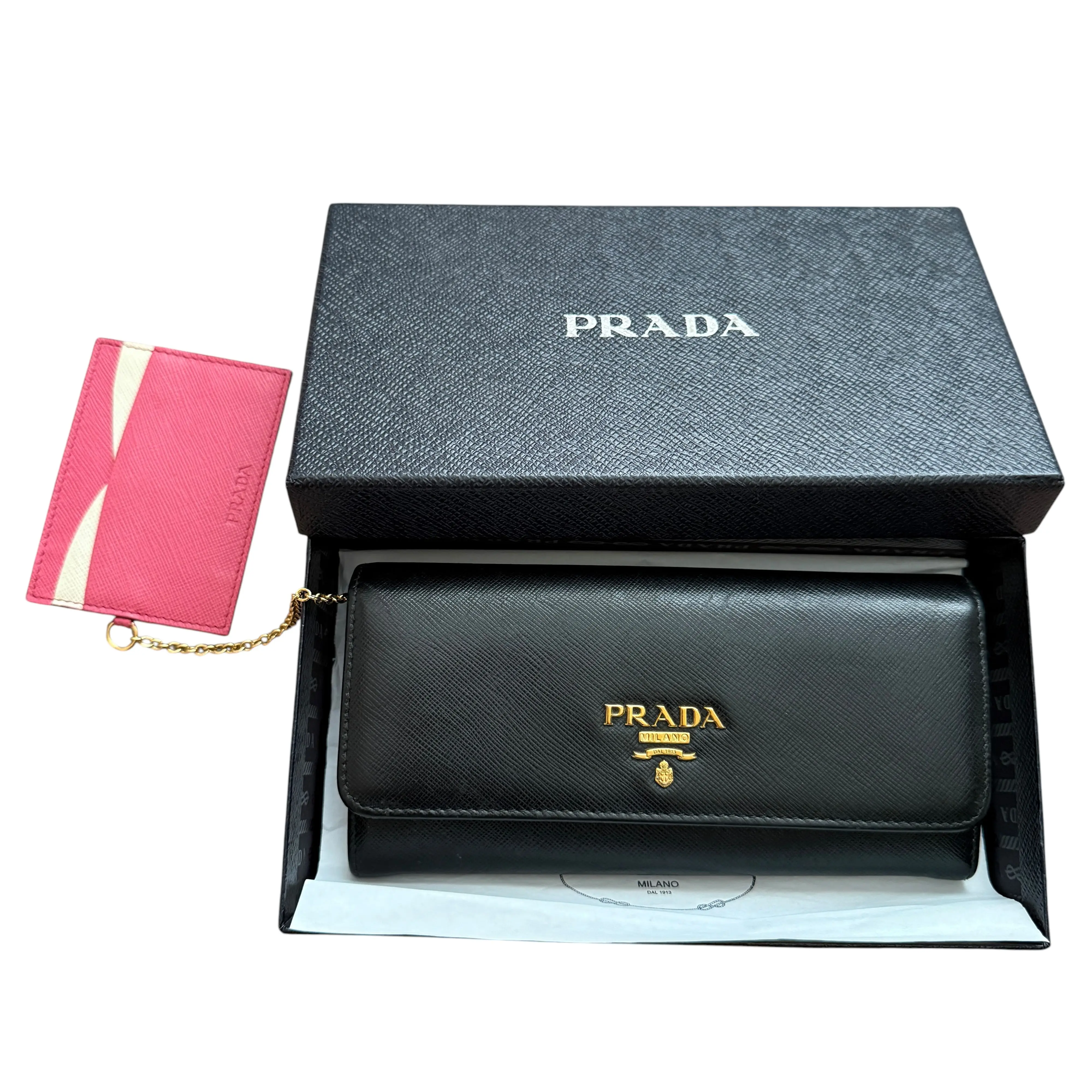 Pre-owned PRADA Saffiano Small leather goods FINAL SALE NO RETURN NO CANCEL black leather long wallet Authentic with COA box