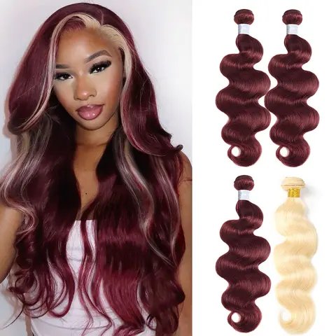 Ishow 99J Burgundy with 613 Blonde Hair Bundles 12-30 Inch Blonde Hair Bundles Brazilian Virgin Hair 99J Color Hair Weaves Body Wave Hair