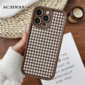 Brown Gingham Pattern High quality Pattern TPU Case for iPhone 17 Pro Max 16 16e 15 14 Plus 13 12 Mini 11 Air X XS Straight Edge Drop-Resistant Rugged Durable Cover Shell Valentine's Day Gift 2D printing