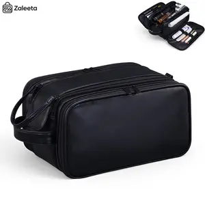 Zaleeta Toiletry Bag for Men Women, Travel Essentials Shaving Dopp Kit, Mens Travel Bag Toiletries Organizer Case for Grooming, PU Leather Water Resistant Cosmetic Bag Pouch Durable Makeup Container Set Valentine's Day Gift