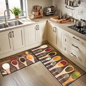 2-Pack Non-Slip Kitchen Mats, Durable Fun Cutlery Pattern, Combo Rug for Kitchen Laundry Hallway, Anti-Fatigue Flooring, Kitchen Runner Rug