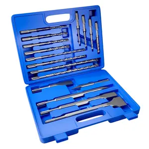 17Pcs Rotary Hammer Drill Bits and Chisel Set - SDS-Plus Carbide-Tipped Drill Bits and Chisels with Storage Case - Tools for Concrete Brick Stone and Other Masonry Construction Materials