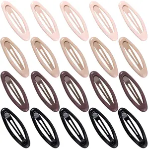 20 count Oval Metal Snap Clips for Women No Slip Small Barrettes for Thin Fine Hair,Black Brown Beige