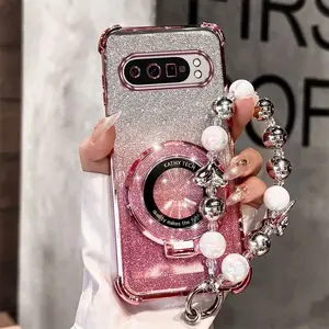 Pixel9 Pro XL Glittery Bling Style Glitter PC Fashion Strap Lanyard Phone Holder Case with Impact Resistant Cover Compatible with For Google Pixel 9 Pro XL