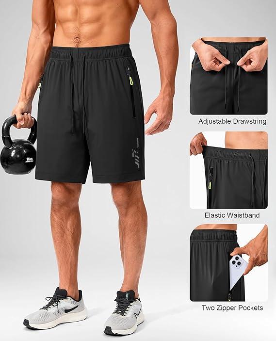 3-Pack Reflective Quick-Dry Men’s Sports Shorts with Zipper Pockets — Workout & Casual Shorts | 3-Pack Ice Silk Athletic Shorts! Zipper pockets + reflective stripes for gym, jogging, beach wear | Lightweight and sweat-free all summer
