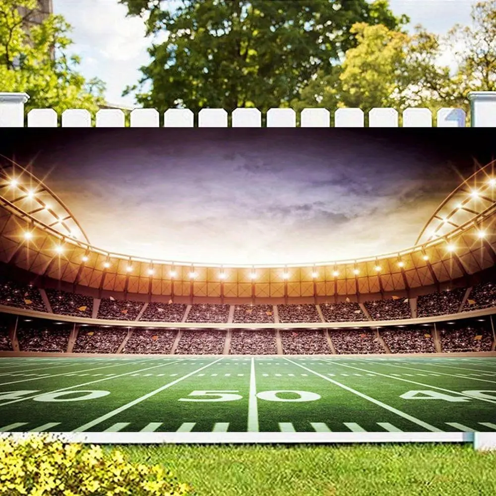 1PC Reusable Polyester 2D Flat American Football Stadium Photo Backdrop, Home & Birthday Party Decoration, Sports Field Shooting Prop, Photo Backdrops
