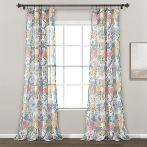 Lush Decor Sydney Sheer Window Curtain Panel Set with Floral Design and Lightweight Fabric