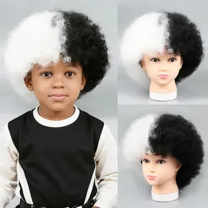 Small Afro Wigs  Adjustable Hippie Afro Kinky Wig 115Gram Glueless Wear For Daily (Small,White&Black#)