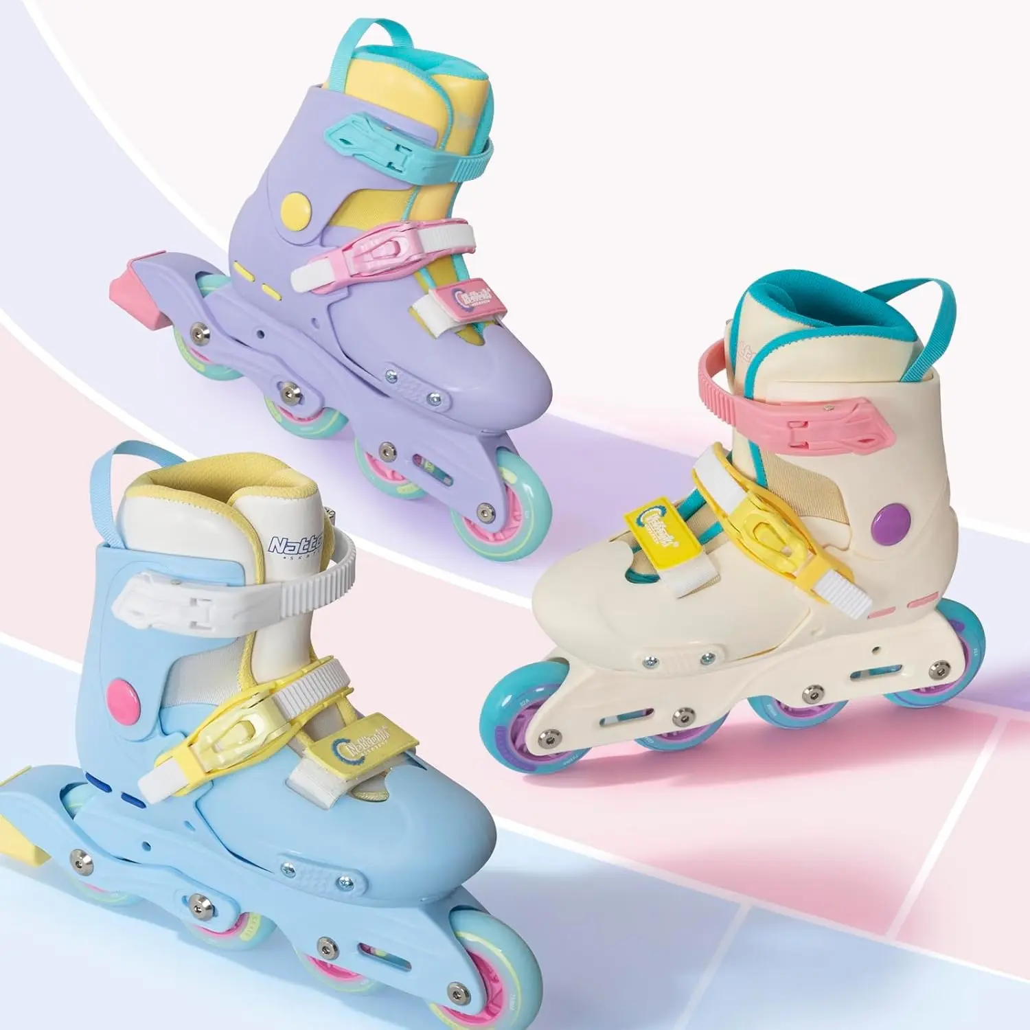Inline Skates for Kids Teens Ages 4-12, 4-Size Adjustable Rollerblades, 70mm High-Rebound PU Wheels Smooth Glide, Birthday Gift, Purple/Blue/White