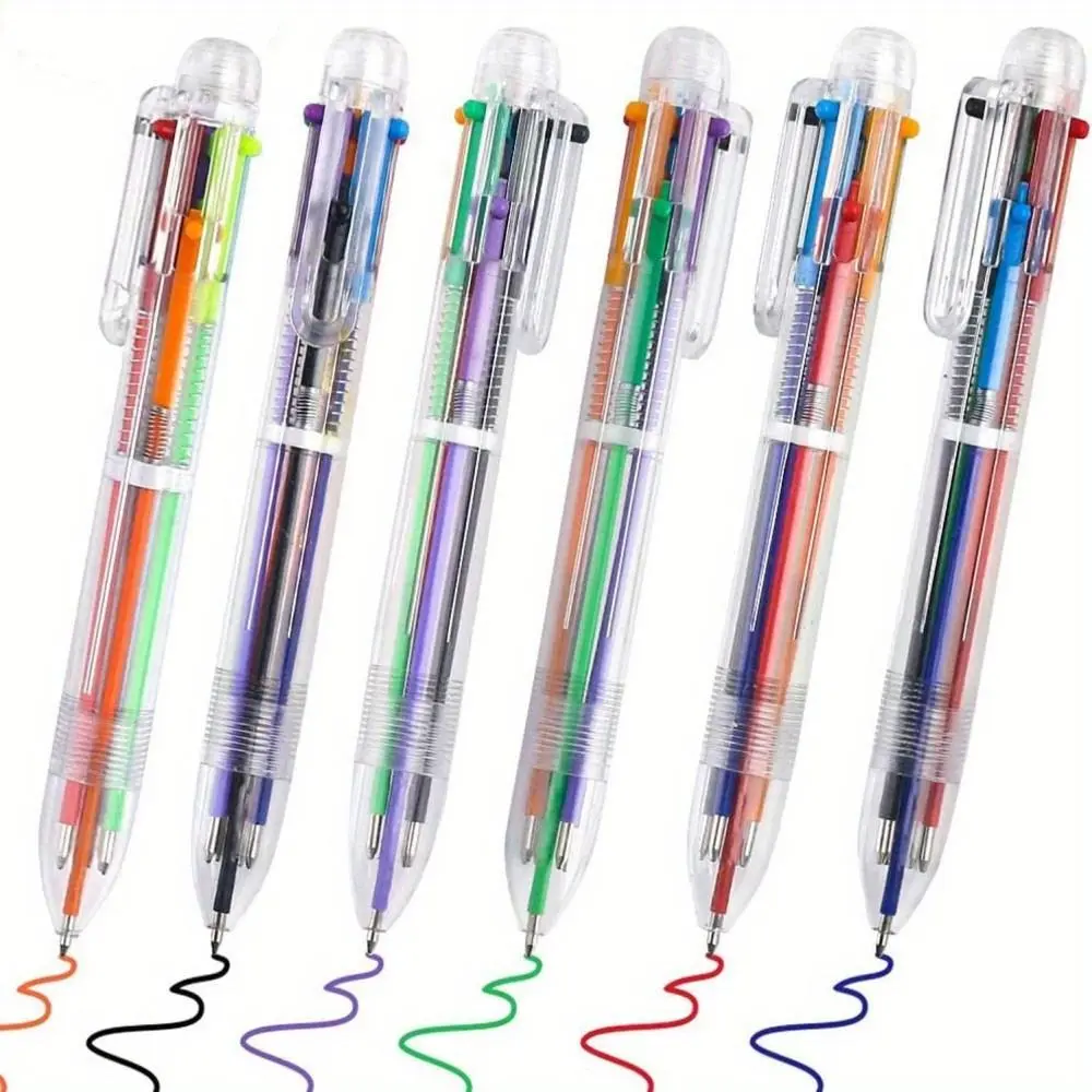 6 in 1 Multicolor Ballpoint Pen, 4/2 Counts Retractable Ballpoint Pen, Transparent Barrel Ballpoint Pen for Office School Dormitory Home, Unique Pens, Aesthetic Pens, Ballpoint Pen Set
