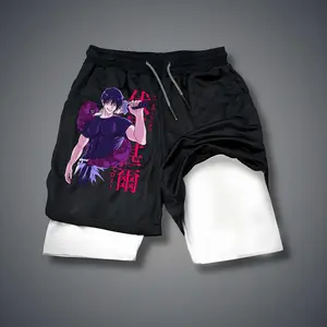 Anime Double-Layer Sports Shorts Graphic Shorts Black Shorts Camo Shorts Streetwear Shorts Men Outfits Men Short Shorts Vacation Outfits Shorts
