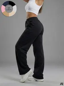 A1 Women's Comfy Lightweight Breathable Wide Leg High Rise Sweatpants High Waisted Drawstring Lounge Trousers Casual Loose Fit Baggy Joggers Athletic Workout Pants for Yoga Gym Everyday Wear Sports Bottoms