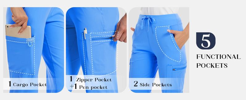 Kecols Yoga Scrub Pants Women High-Rise Straight Leg Uniform Cargo Bottom with Yoga Waistband,5 Pockets&4-Way Stretch