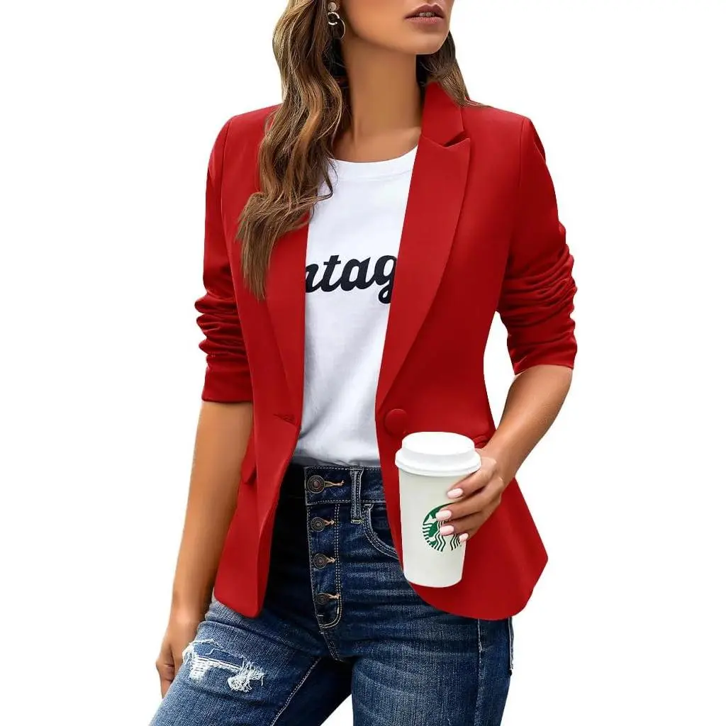 Women's Business Casual Blazer Notched Lapel Work Suit Jacket | Wrinkle Resistant Fabric, Notched Lapel, One Button Closure, Flap Pockets, Business Casual Work Blazer