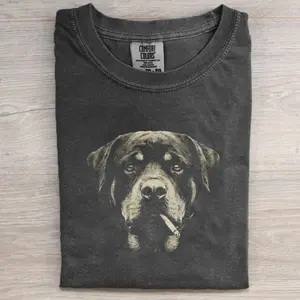 Smoking Rottweiler Comfort Colors T-shirt, Vintage 90s Funny Edgy Dog Meme Tee, Unisex Fit Design, Casual Streetwear, Gift for Dog Lovers