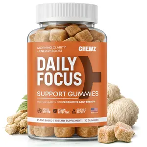 CHEWZ Daily Focus & Energy Gummies — Lion's Mane + Ginseng + B12 + Cognizin, Vegan Tropical Pineapple, 30 Count
