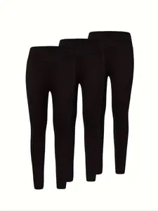 Girl's Solid Leggings, Casual Comfy  Skinny Pants for Daily Wear, Girls Bottoms for Spring & Fall, Knit Pants