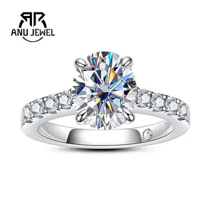 AnuJewel Synthetic Moissanite 3CT Halo Inlay Engagement Rings Oval Cut Wedding Ring 925 sterling silver Women's Ring Jewelry for Anniversary Brithday Proposal with Certificate