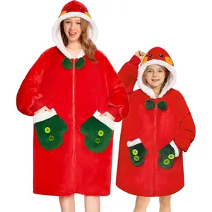Wearable Blanket Hoodie with Zipper, Oversized Fleece Sweatshirt for Adults & Kids
