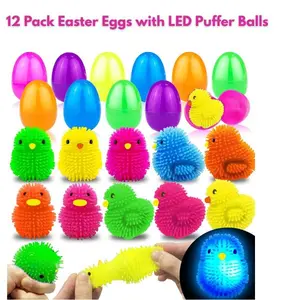 12 Pack Easter Eggs with LED Puffer Balls – Light Up Stress Relief Fidget Toys for Kids, Boys & Girls, Easter Basket Stuffers, Egg Hunt Party Favor Gift