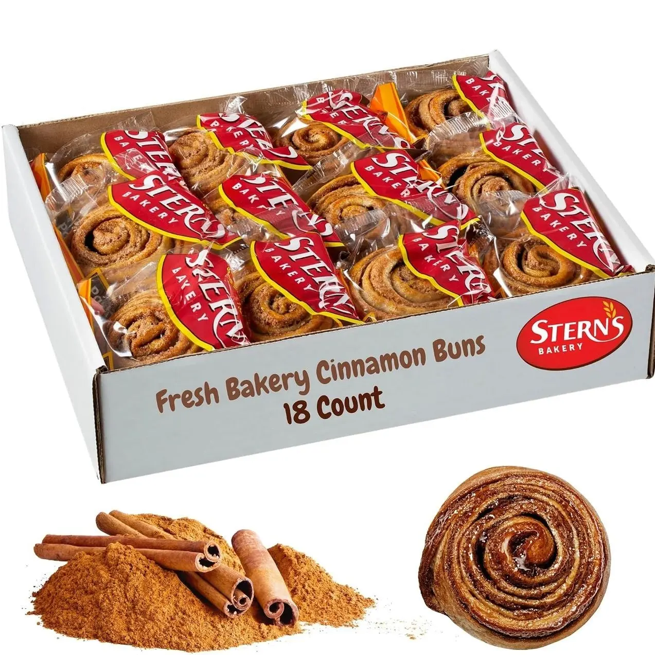 Cinnamon Buns Breakfast Pastry | 18 Pastries Individually Wrapped | Cinnamon Rolls Snack Cakes | Coffee Snacks | On the Go Snacks for Kids & Adults | Holiday, Birthdays, Parties | Stern’s Bakery