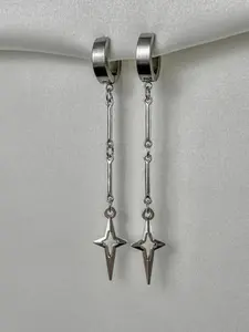1Pair of Gothic Punk Minimalist Classic Silver Hollow Star Long Earrings for Men and Women, Party Personalized Vacation Earrings, Punk Style Earrings, Dangle Earrings