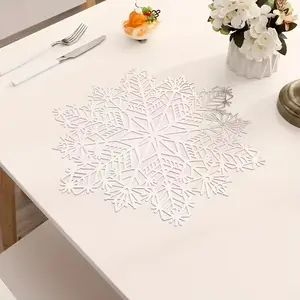 4 Sets Anti-Heat PVC Snowflake Placemats, Washable Reusable Non-Slip, Perfect for Weddings Parties Holidays Graduation Father's Day Home Kitchen Decor