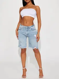 Came To Win Stretch Denim Bermuda Shorts - Medium Wash
