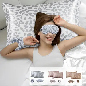 2-Piece Satin Pillowcase Set for Hair & Skin, Includes Silk Headband & Eye Mask, Leopard Print Envelope Closure, Satin Silk Pillowcases, Silky Satin Bedding