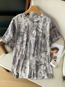 Women's Camouflage Print Round Neck Loose Thin Tee, Casual Short Sleeve Crew Neck T-Shirt for Summer, Fashion Womenswear Top for Everyday Wear
